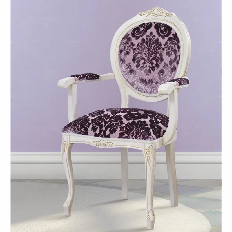 Casa Padrino chaise de salle à manger baroque de luxe avec accoudoirs violet / blanc / beige - Meubles baroques Kracherpreis