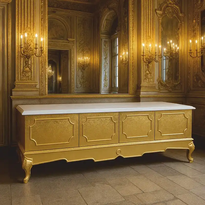 Schnäppchen Casa Padrino armoire TV baroque de luxe or / blanc 200 cm - Meubles de salon baroques