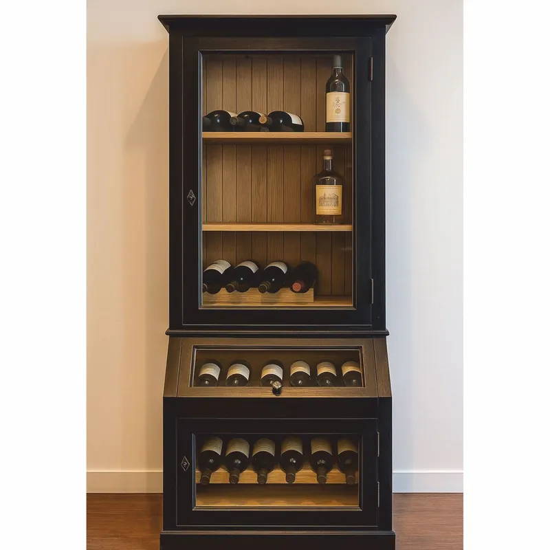Markenware Casa Padrino armoire de vin de style campagnard noir / naturel 60 cm - Meuble de bar de style campagnard