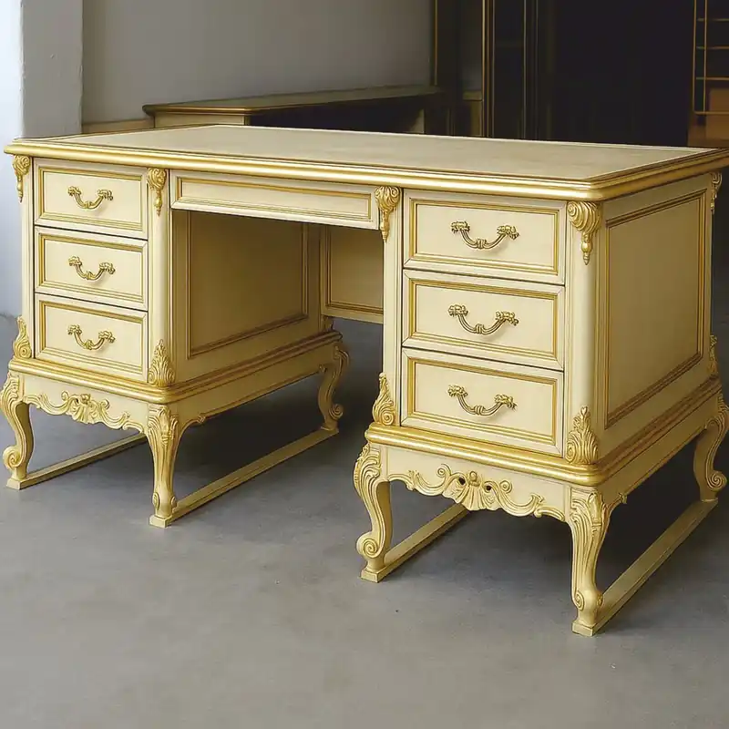 Highlight Casa Padrino Bureau Baroque de Luxe Crème / Or 180 cm - Meubles de Bureau - Fabriqué en Italie