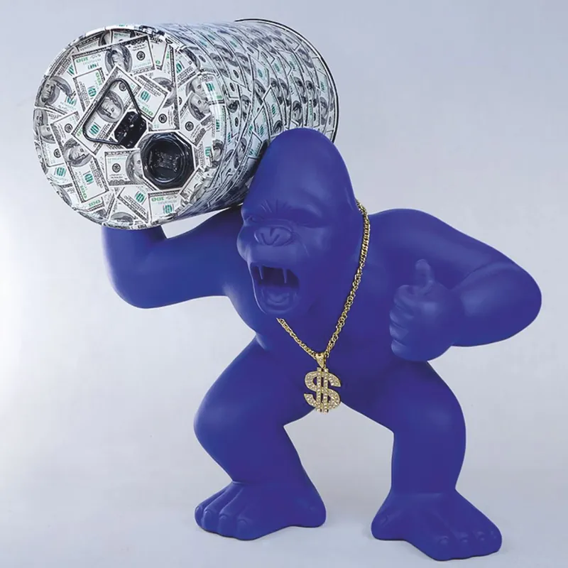 Casa Padrino sculpture décorative gorille avec tonneau bleu H. 110 cm - Grande figure décorative Geprüft