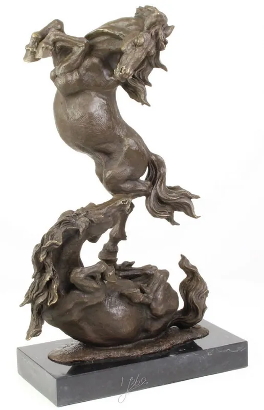 Ausverkauf Casa Padrino scultura in bronzo di lusso cavalli da combattimento bronzo / nero 33 x 14,3 x H. 51 cm - Figura in Bronzo Deco con Base in Marmo