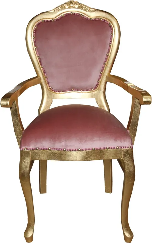 Ausverkauf Sedia da donna di lusso barocca Casa Padrino con braccioli rosa / Oro - Sedia da toeletta da donna - Edizione limitata