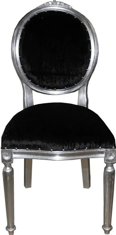 Must-Have Sedia da pranzo di lusso a medaglione barocco Casa Padrino senza braccioli in Nero / argento - Edizione Limitata
