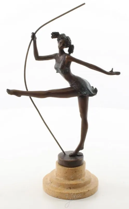 Preisknaller Casa Padrino scultura in bronzo di lusso ballerina bronzo / beige 20,3 x 10,2 x H. 30 cm - Figura in Bronzo Decò con Base in Pietra Naturale