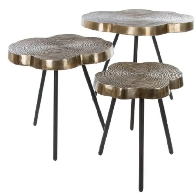 Wochenendangebot Casa Padrino set di tavolini di lusso bronzo / nero 57 x 50 x H. 52 cm - Tavolini laterali in metallo con dischi ad albero design con elaborato motivo ad anello annuale nei piani