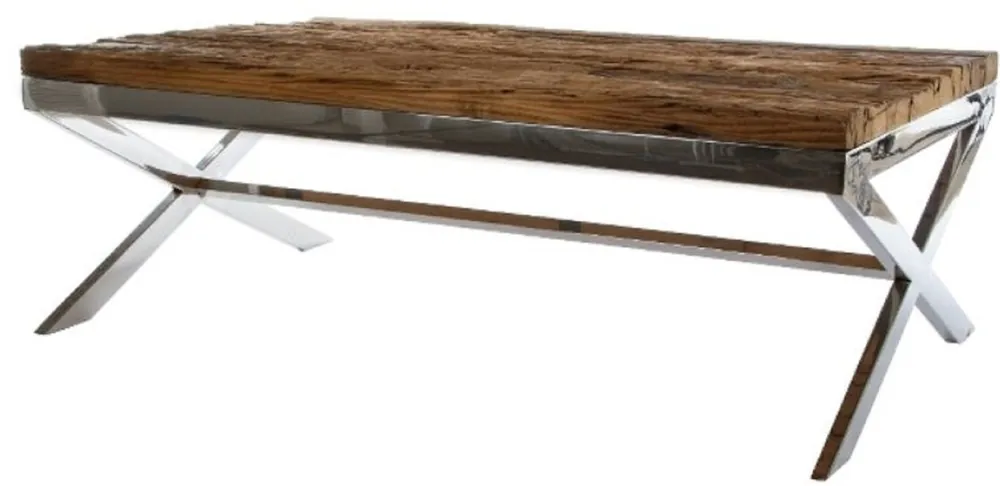 Casa Padrino tavolino da salotto di lusso marrone / argento 130 x 80 x H. 45 cm - Tavolo da Salotto con Superficie Rustica e Piano in Vetro Aggiuntivo Nur Heute