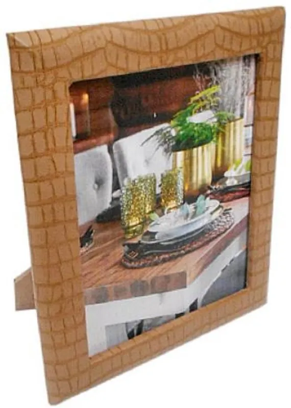 Ausverkauf Casa Padrino cornice per foto in pelle di lusso marrone chiaro 20 x 4 x H. 25 cm - Cornice per Foto Decorativa in Look Coccodrillo