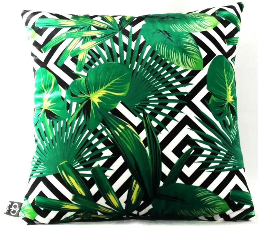 Casa Padrino Cuscino di Lusso Miami Foglie di Palma Nero / Bianco / Verde 45 x 45 cm - Tessuto in Velluto Finissimo - Cuscino Decorativo del Soggiorno Preiswert