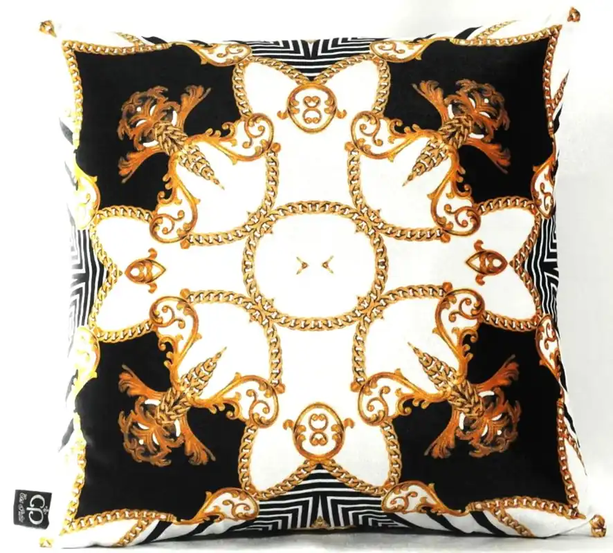 Casa Padrino Cuscino Barocco di Lusso Parigi Nero / Bianco / Oro 45 x 45 cm - Tessuto in Velluto Finissimo - Accessori Deco per il Soggiorno Preis Gesenkt