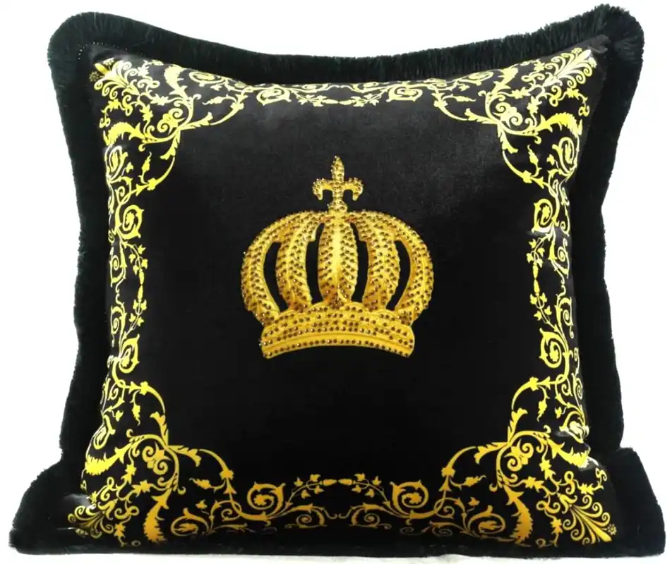 Harald Glööckler Pompöös by Casa Padrino Cuscino di Lusso Corona Nero / Oro - Tessuto in Velluto Finissimo - Glööckler Cuscino con Strass Pietre Geprüft
