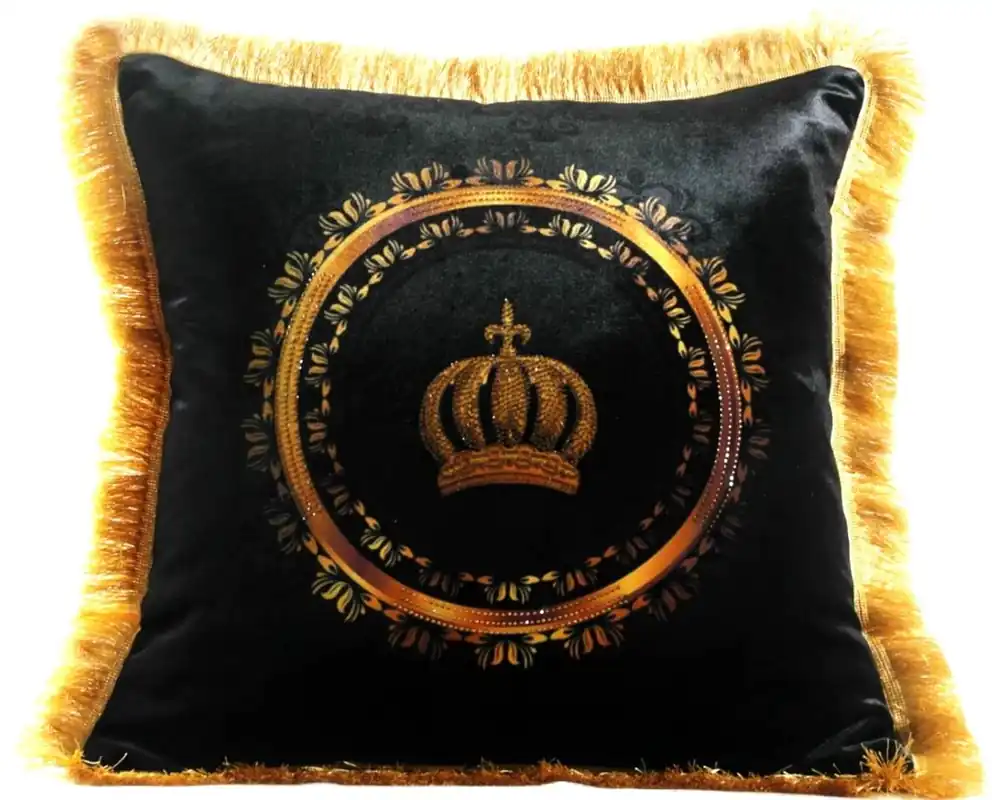 Bestpreis Harald Glööckler Cuscino di Lusso Pompöös di Casa Padrino Corona di Lusso con Pietre di Strass Nero / Oro - Tessuto in Velluto Finissimo - Glööckler Cuscino