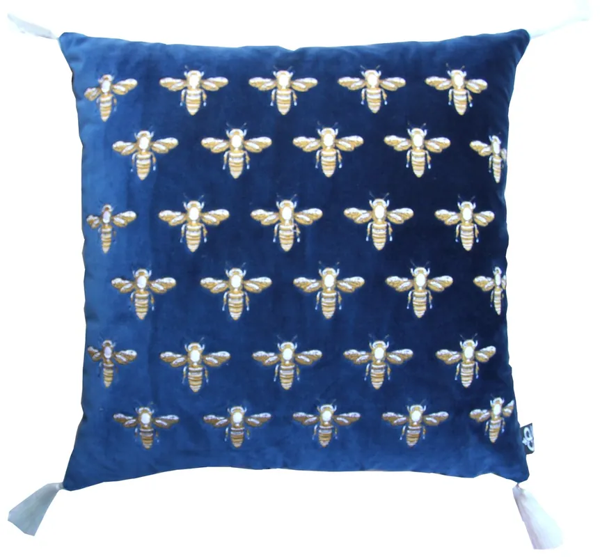 Casa Padrino cuscino di lusso con nappe api blu / oro 45 x 45 cm - Tessuto in Velluto Finissimo - Accessori di Decorazione di Lusso Echt