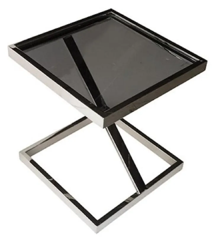 Bestpreis Casa Padrino tavolino da salotto in acciaio inox di lusso con piano in vetro argento / nero 45 x 45 x H. 50 cm - Mobili per Soggiorno