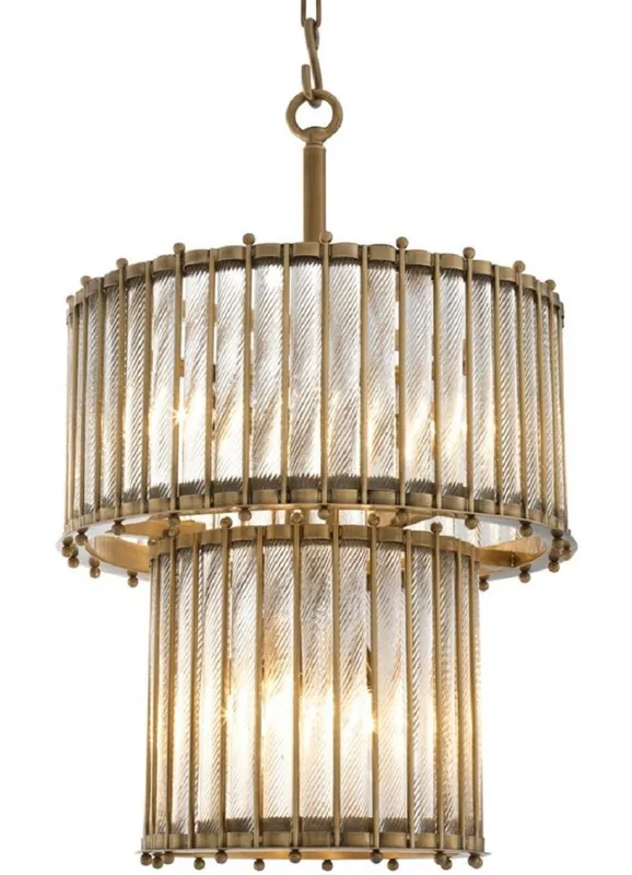 Casa Padrino lampada a sospensione di lusso ottone anticato Ø 52,5 x H. 83 cm - Lampada a Sospensione Rotonda in Ottone con Vetro Lavorato a Mano Beliebt