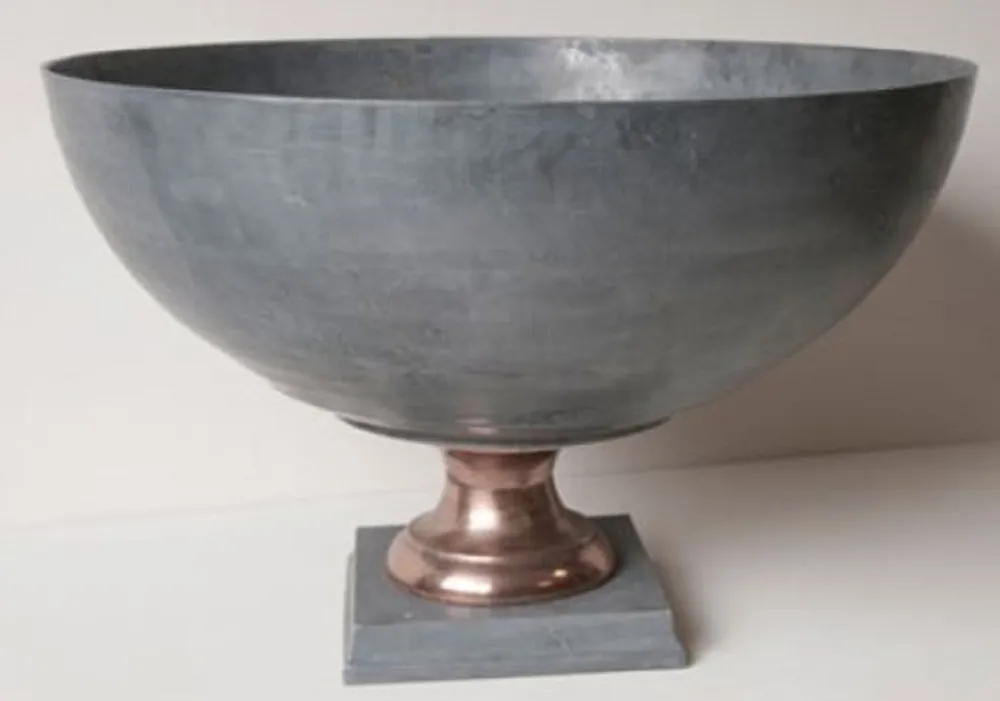 Casa Padrino Ciotola Decorativa di Lusso Grigio / Rame Ø 69 x H. 44 cm - Ciotola Tonda in Alluminio con Base Sofort Bestellen
