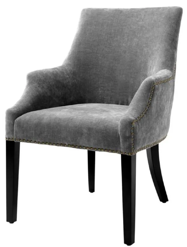 Casa Padrino sedia da pranzo di lusso per con braccioli grigio / nero / ottone anticato 60 x 71 x H. 92 cm - Mobili per Sala da Pranzo Mega-Angebot