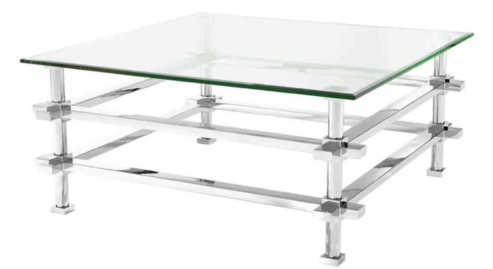 Casa Padrino tavolino da salotto di lusso argento 100 x 100 x H. 45,5 cm - Tavolo da Salotto in Acciaio Inox con Piano in Vetro Neue Ware