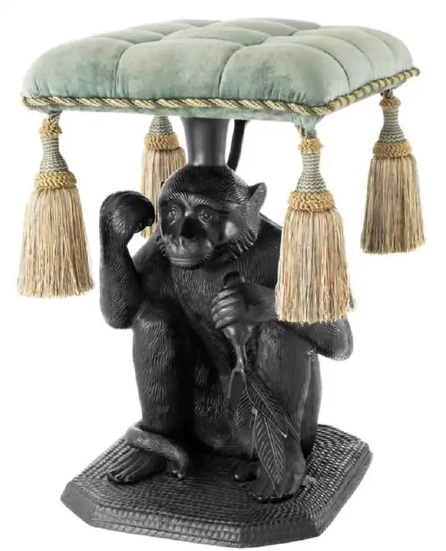 Geprüft Casa Padrino sgabello di design scimmia nero / turchese 38 x 43 x H. 58 cm - Arredamento di Lusso