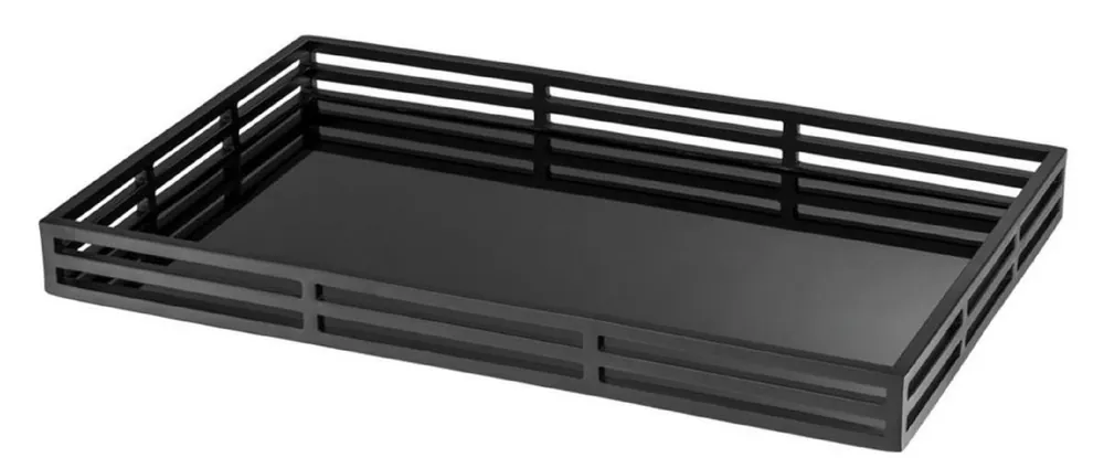 Casa Padrino vassoio da portata di lusso nero opaco / nero 56 x 36 x H. 5 cm - Vassoio in Acciaio Inox con Vetro Nero a Specchio Heißes Angebot