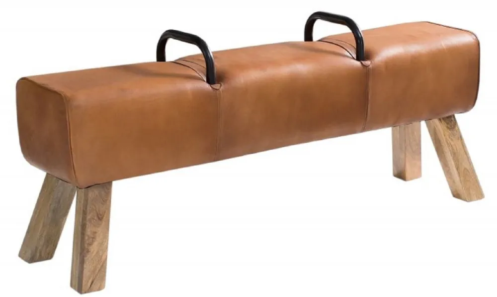 Casa Padrino panca di lusso marrone / naturale / nero 134 x 35 x H. 60 cm - Panca in Vera Pelle in Ottica Turnbock Versand Am Gleichen Tag