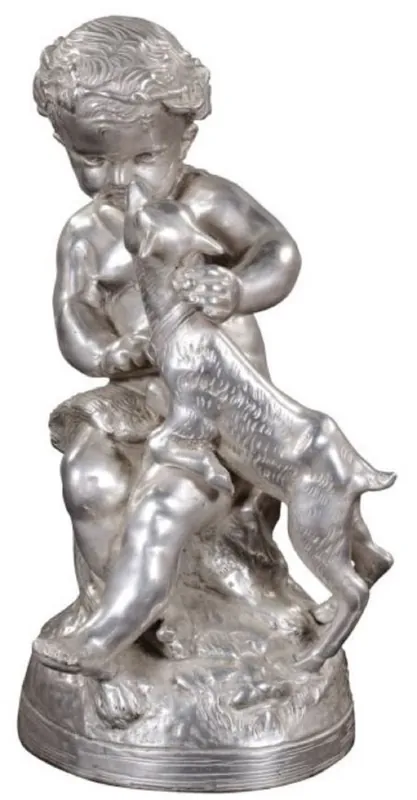 Casa Padrino figura in bronzo di lusso angelo con agnello argento 21 x 20 x H. 38 cm - Scultura in Bronzo Decò Kracherpreis
