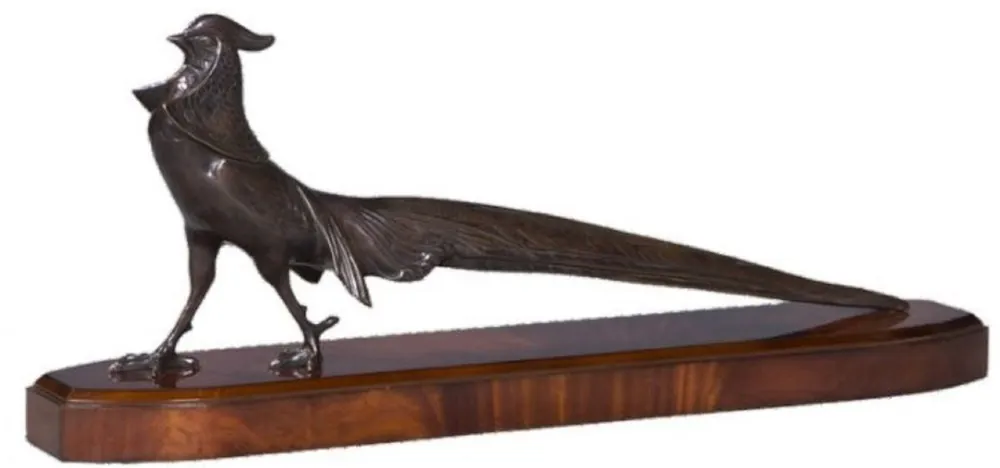 Echt Casa Padrino figura di fagiano in bronzo di lusso con base in legno bronzo / marrone 85 x 17 x H. 35 cm - Soggiorno Deco