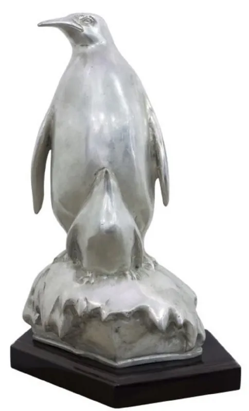 Expressversand Casa Padrino figura in bronzo pinguino madre con bambino argento / nero 22 x 15 x H. 33 cm - Scultura di Lusso
