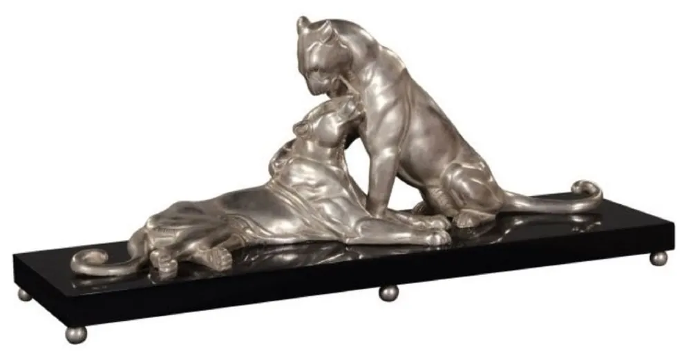 Casa Padrino decorazione figures in bronzo di lusso con base in legno 2 tigri argento / nero 83 x 23 x H. 34 cm - Qualità di Lusso Top-Preis
