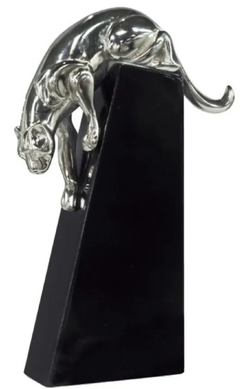 Casa Padrino figura di bronzo di lusso pantera argento / nero 17 x 6 x H. 28 cm - Elegante Deco Figura su Base in Legno Angebot