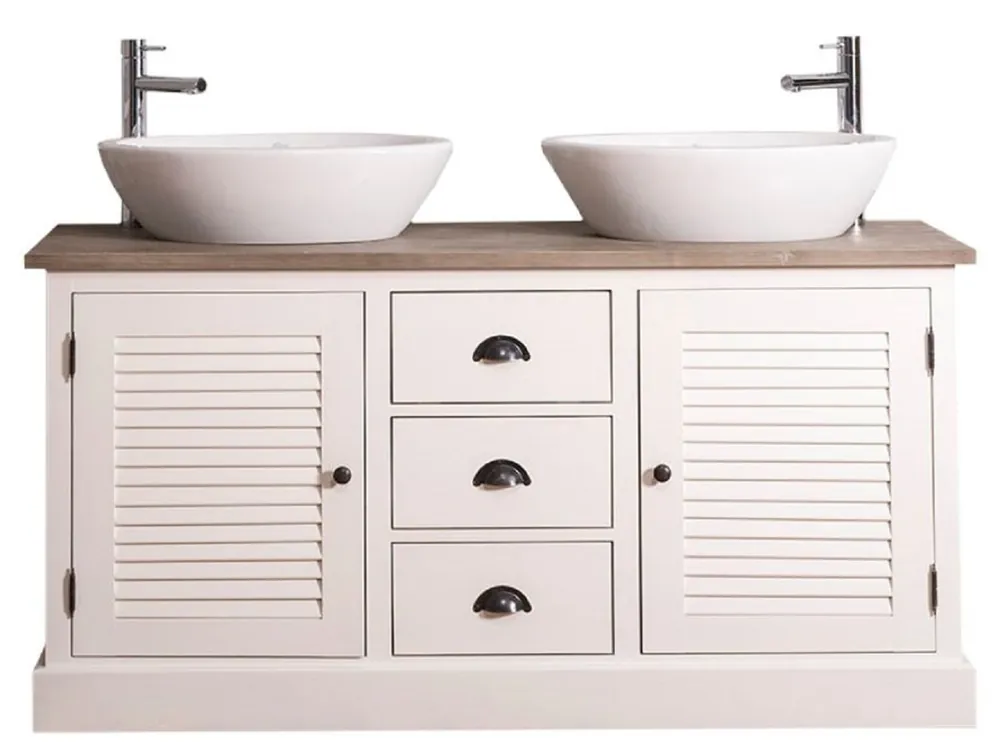 Knallerangebot Casa Padrino mobile lavabo doppio in stile country con 2 ante e 3 cassetti crema / naturale 150 x 51 x H. 75 cm - Mobili da Bagno in Stile Country