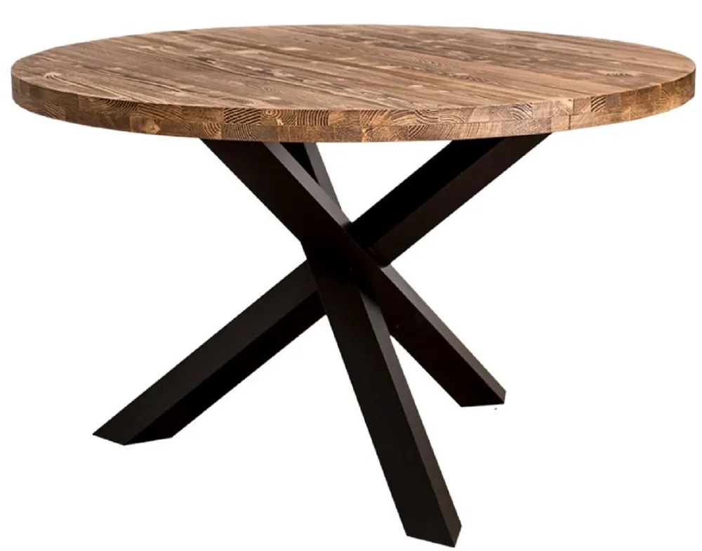 Direkt Vom Hersteller Casa Padrino tavolo da pranzo stile country marrone / nero Ø 130 x H. 78 cm - Tavolo da Cucina Rotondo in Legno Massello