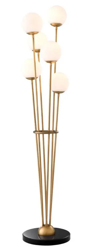 Casa Padrino lampada da terra di lusso ottone antico / nero / bianco Ø 42 x H. 169 cm - Lampada da Terra di Design con Base in Marmo e Paralumi Sferici in Vetro Bestpreis