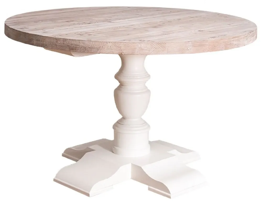 Casa Padrino tavolo da pranzo stile country bianco / naturale Ø 130 x H. 78 cm - Tavolo da Cucina Rotondo in Legno Massello Must-Have