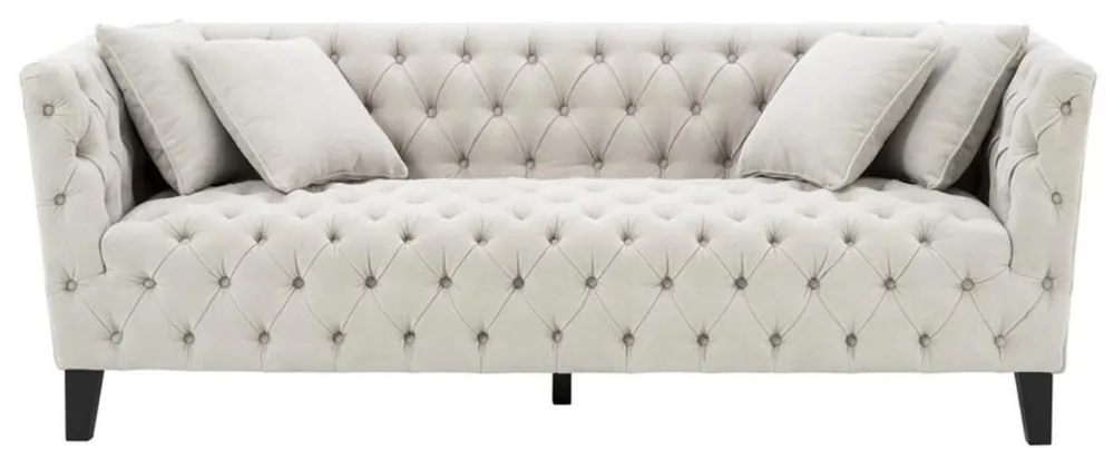 Casa Padrino Divano da Salotto Chesterfield di Lusso con 4 Cuscini Sabbia / Nero 217 x 92 x H. 78 cm - Mobili di Lusso Jetzt Kaufen