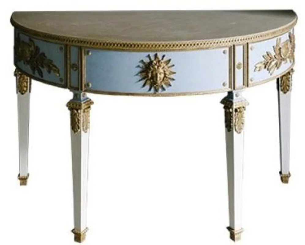 Neue Kollektion Casa Padrino Consolle Barocco di Lusso Blu / Bianco / Oro 150 x 75 x H. 91 cm - Consolle Fatto a Mano in Stile Antico