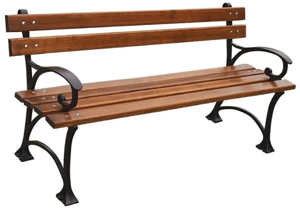Casa Padrino Panca da Parco Art Nouveau Marrone / Nero 180 x 44 x H. 73 cm - Panca da Giardino con Braccioli - Mobili da Giardino Sale