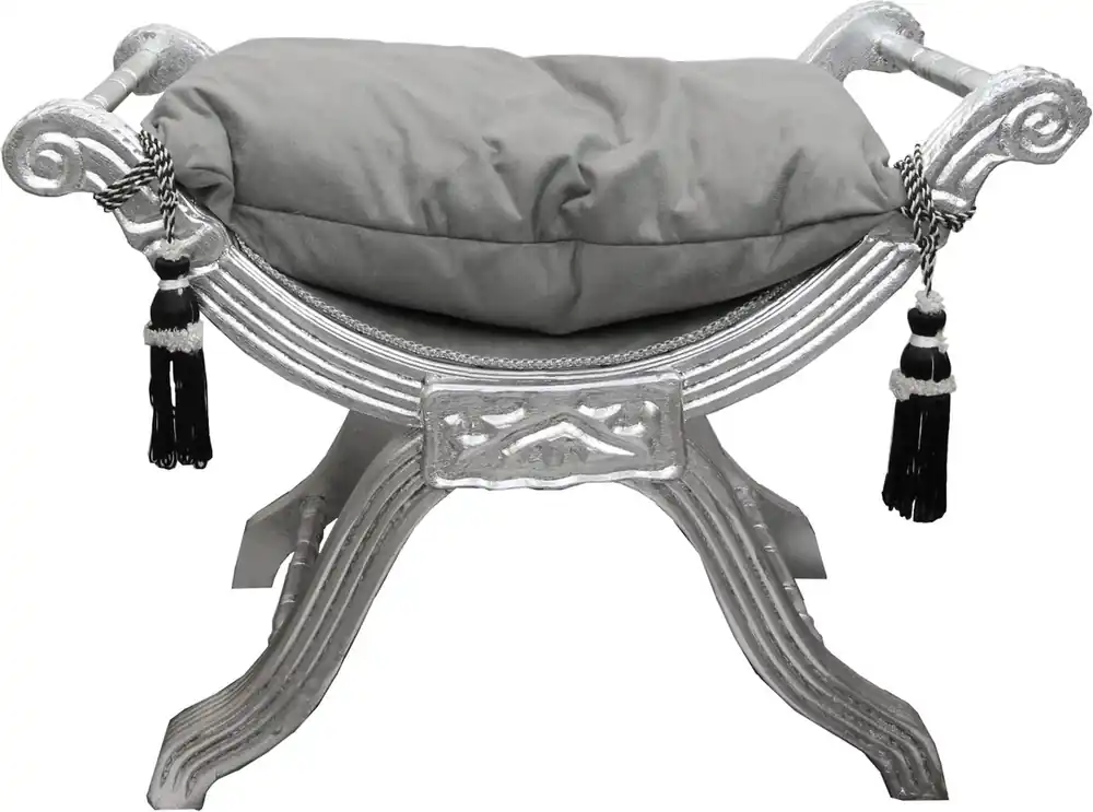 Preiswert 806/5000 Sgabello Casa Padrino Baroque - sgabello croce grigio / argento - mobili