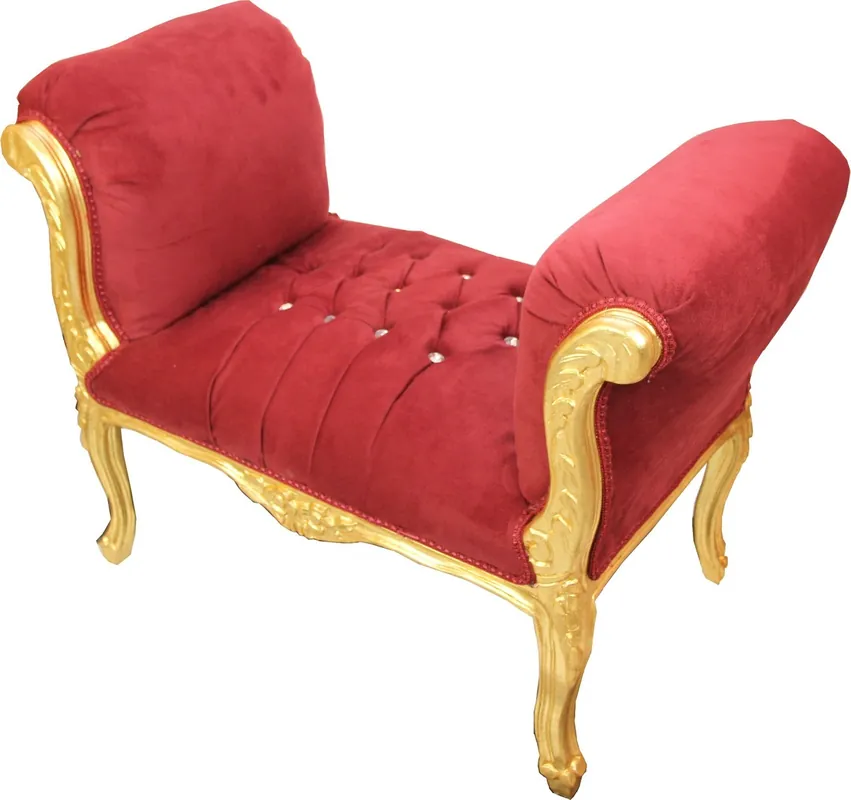 Neuheit Sgabello barocco Casa Padrino Sgabello Bordeaux / oro con strass Bling Bling - panca