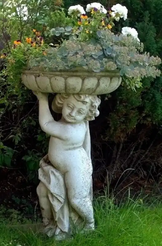 Abverkauf Casa Padrino Vaso da Fiori Art Nouveau con Scultura Grigio Antico Ø 50 x H. 86 cm - Decorazione da Giardino