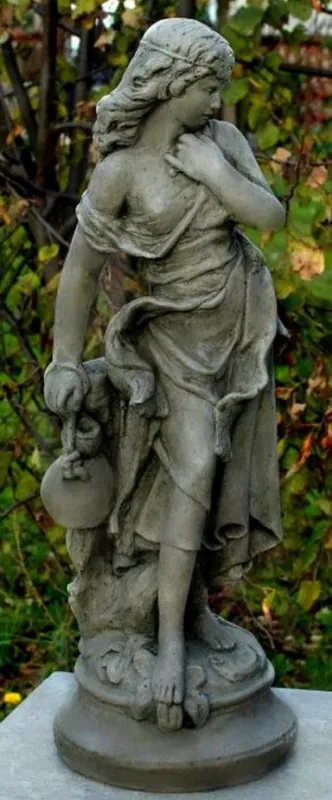 Casa Padrino Art Nouveau Decorazione del Giardino Scultura / Statua Ragazza con una Piccola Brocca Grigio 26 x 23 x H. 67 cm - Scultura in Pietra Scultura da Giardino Versand Am Gleichen Tag
