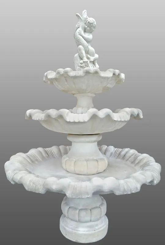 Casa Padrino Fontana da Giardino Barocco Ragazzo con Pesce Bianco Ø 130 x H. 186 cm - Fontana a 3 Livelli Top-Preis