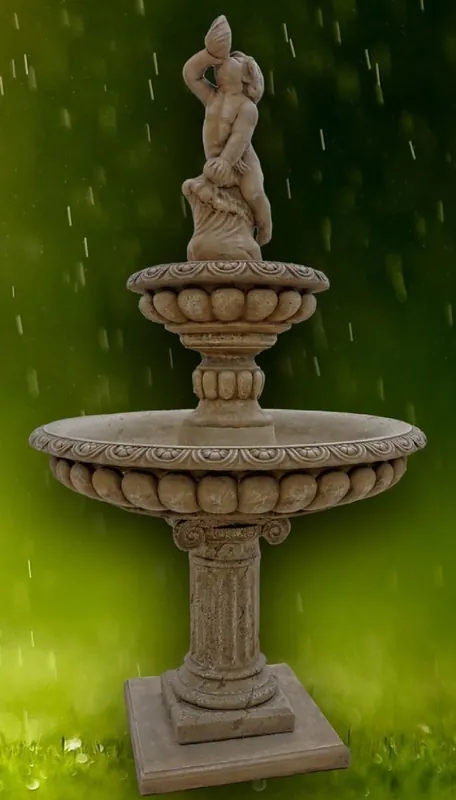 Nur Für Kurze Zeit Casa Padrino Fontana da Giardino Barocco Ragazzo con Conchiglia Grigio Scuro Ø 114 x H. 220 cm - Fontana a 2 Livelli - Fontana Decorazione Giardino