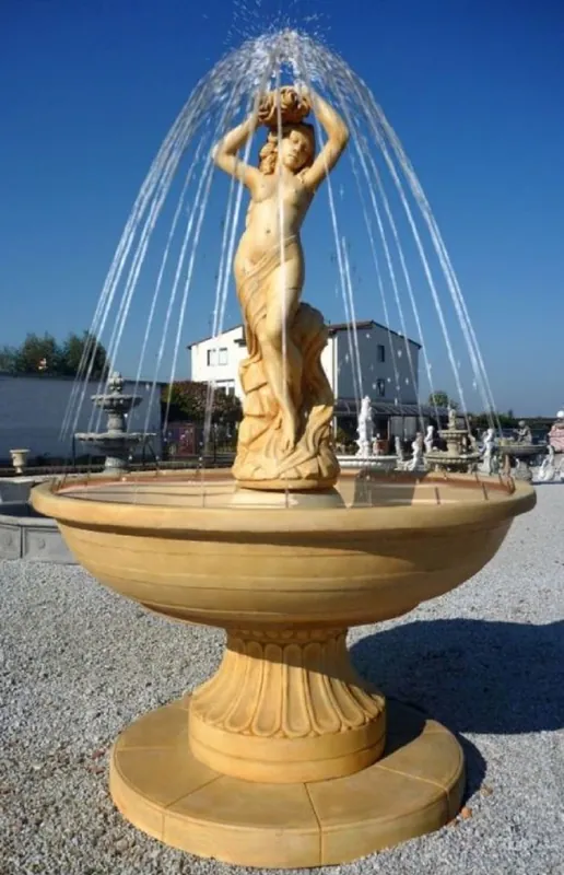 Casa Padrino Fontana da giardino in stile liberty con scultura vergine Beige Ø 160 x H. 222 cm - Fontana - Fontana Decorazione Giardino Schnäppchen