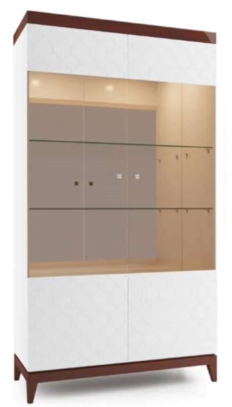 Saisonangebot Casa Padrino Gabinetto Vetrina di Lusso Bianco / Marrone Lucido 111,2 x 45 x H. 205 cm - Armadio del Soggiorno Illuminato con 2 Grandi Mensole in Vetro - Mobili Soggiorno