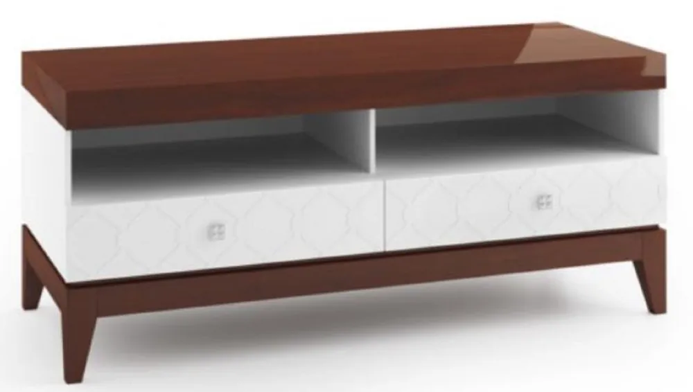 Casa Padrino armadio televisione di lusso con 2 cassetti bianco / marrone lucido 111,2 x 45 x H. 49 cm - Mobili Soggiorno Bestseller