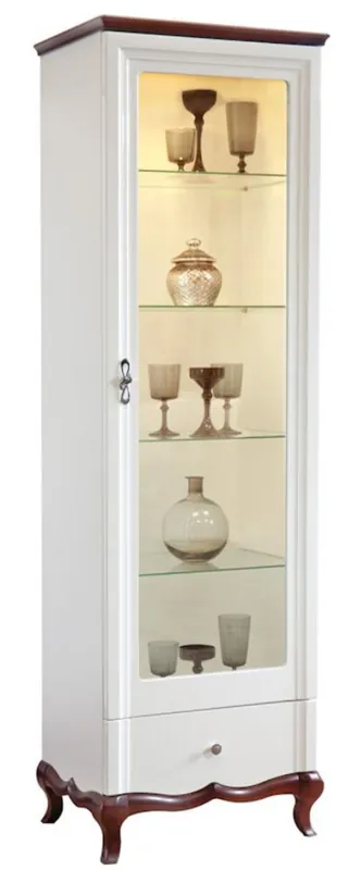 Top-Angebot Casa Padrino Gabinetto Vetrina Art Deco di Lusso Bianco / Marrone Scuro 64 x 46,5 x H. 209,5 cm - Armadio del Soggiorno Illuminato con Anta in Vetro e Cassetto - Mobili Soggiorno