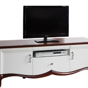 Abverkauf Casa Padrino Armadio Televisione Art Deco di Lusso con 2 Ante e Cassetto Bianco / Marrone Scuro 164,2 x 46,5 x H. 55,7 cm - Mobile TV - Mobili Soggiorno