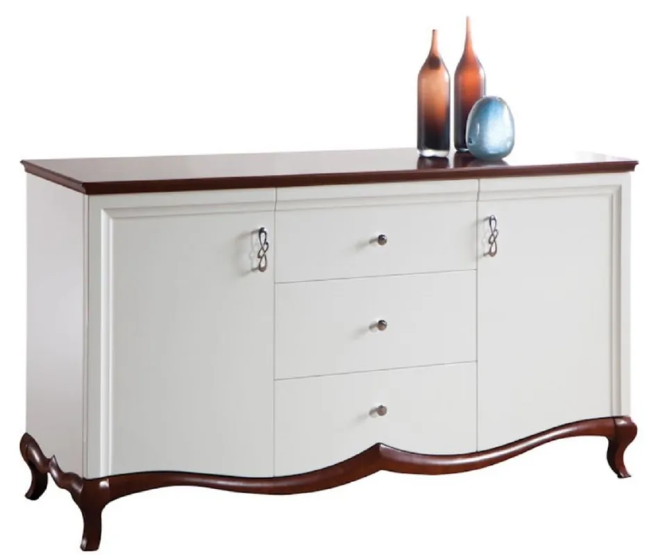 Casa Padrino Cassettone Art Deco di Lusso con 2 Porte e 3 Cassetti Bianco / Marrone Scuro 164,2 x 46,5 x H. 90,2 cm - Qualità di Lusso Sichere Zahlung