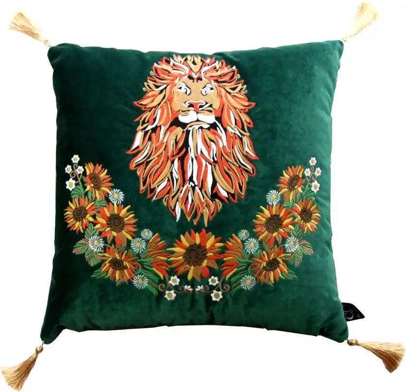 Wochenendangebot Cuscino decorativo di lusso Casa Padrino con nappe Lion Green / Oro 45 x 45 cm - tessuto di velluto pregiato - qualità di lusso